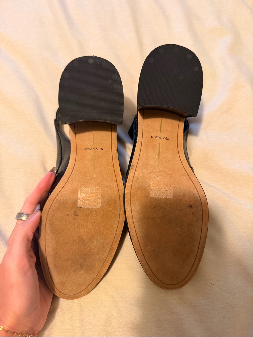 Dolce Vita Black Leather Penny Slingback Loafers with Gold Buckle - Picture 4 of 4